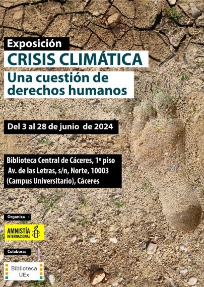 Exposición CRISIS CLIMÁTICA Una cuestión de derechos humanos Imagen: un suelo seco con una huella humana