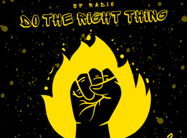 Logo de los podcasts de "Do the right thing": una imagen en negro y amarillo con un puño alzado sobre una llama.