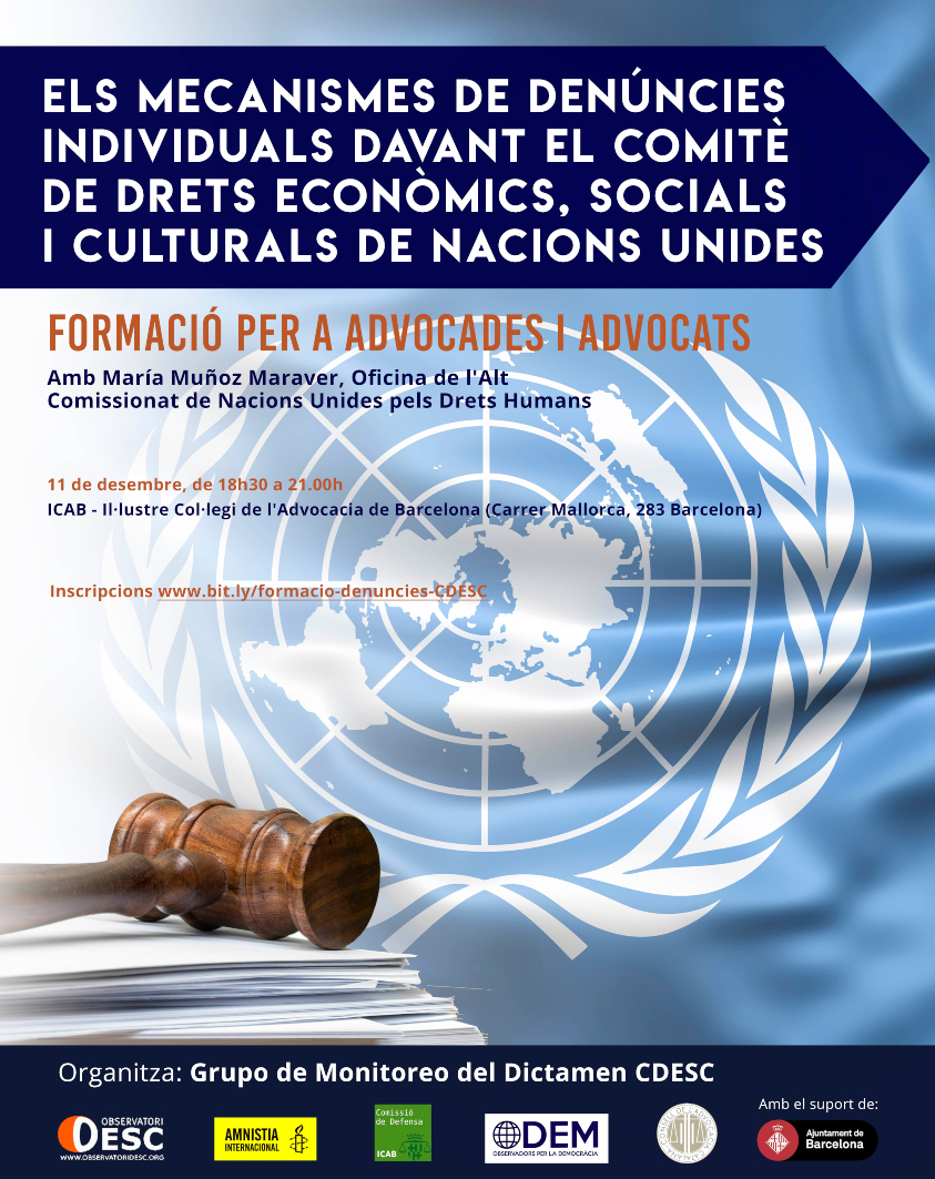 Formació per a advocats/ades sobre mecanismes de denúncies individuals al Comitè DESC de Nacions Unides (BCN)