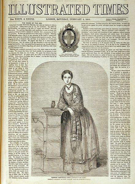 Recorte del periódico Illustrated Times de 27 de febrero de 1856 en el que se dedica una página entera a la figura y labor de Florence Nightingale