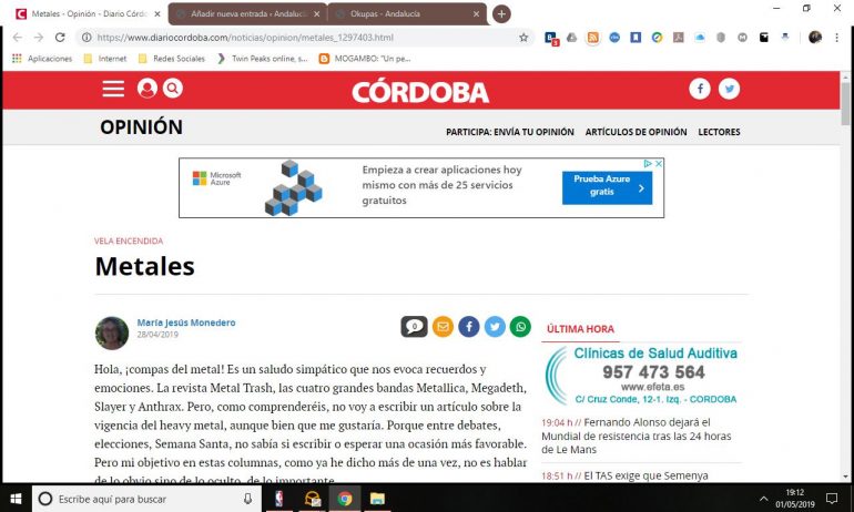 Metales-Diario Córdoba-Artículo de María Jesús Monedero