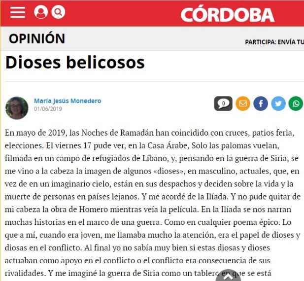 Artículo de opinión de María Jesús Monedero en Diario Córdoba